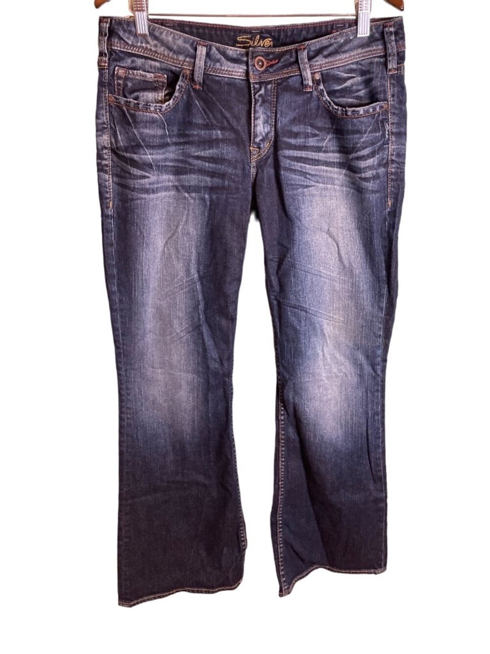 Silver Jeans Aiko Low Rise Bootcut Lightly Distressed Denim Jeans Sz 33